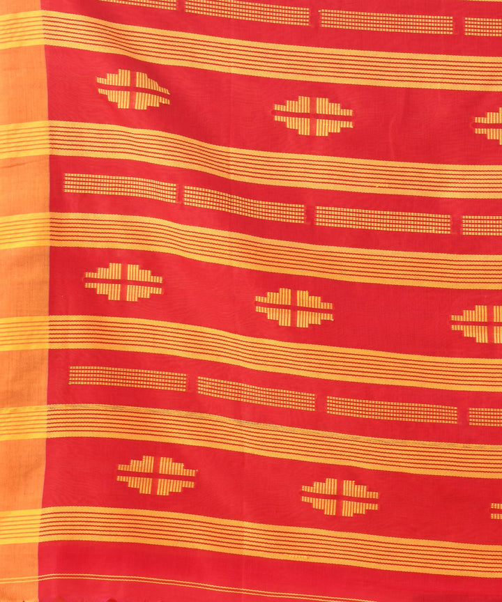 Red yellow temple border handloom bengal cotton saree