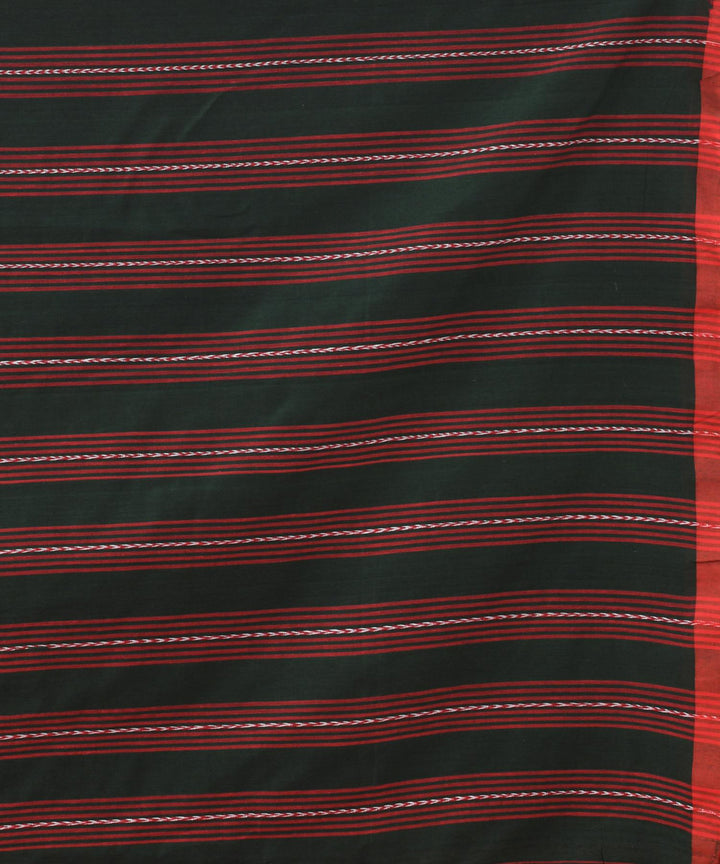 Bottle green red bengal handloom cotton saree