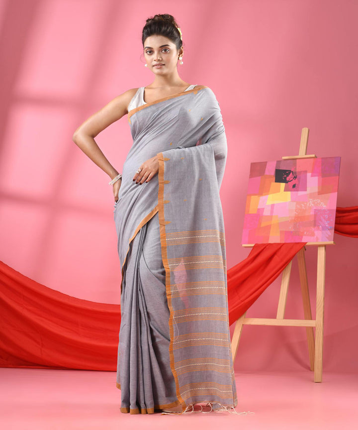 Silver grey bengal handloom cotton saree