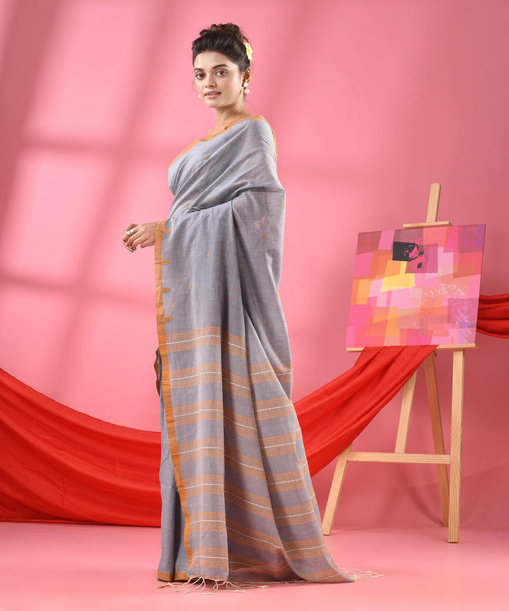 Silver grey bengal handloom cotton saree