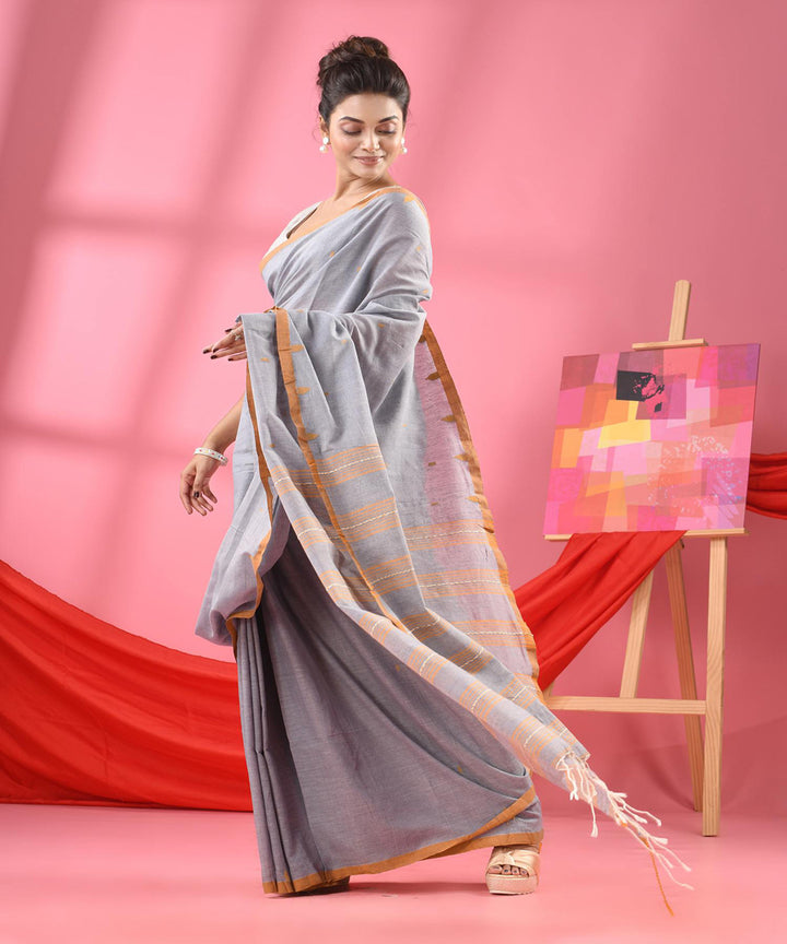 Silver grey bengal handloom cotton saree