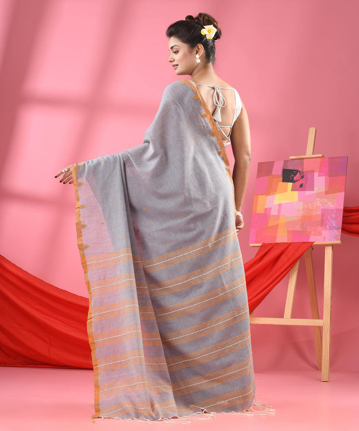 Silver grey bengal handloom cotton saree
