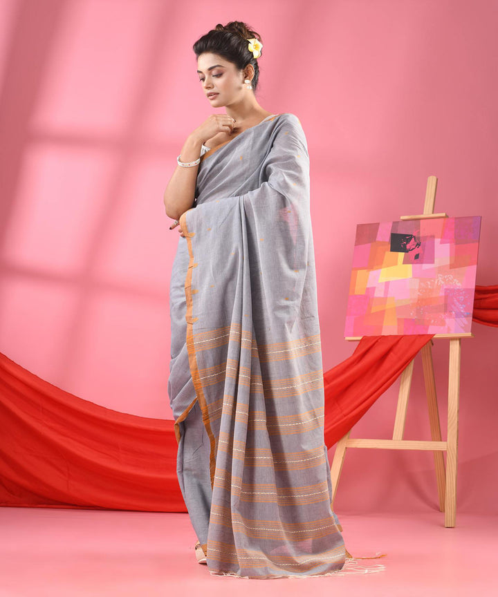 Silver grey bengal handloom cotton saree