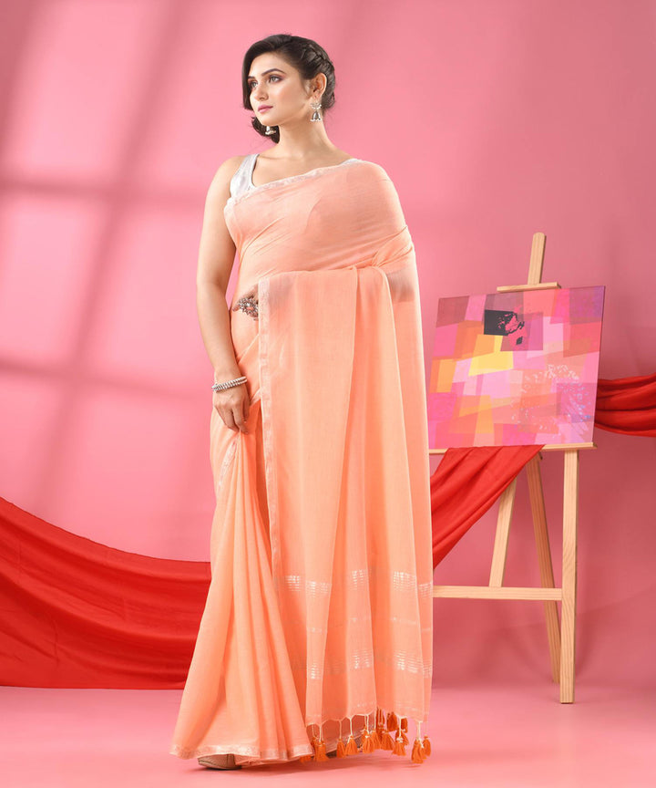 Light peach handloom bengal cotton saree