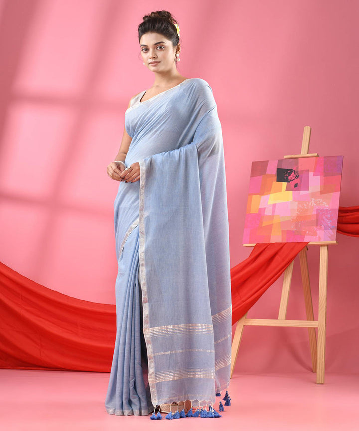 Sky blue handloom bengal cotton saree
