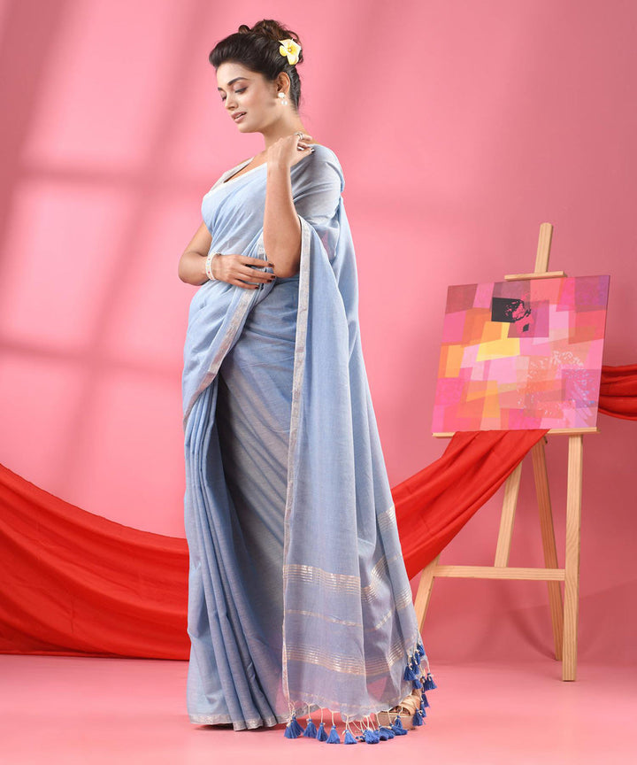 Sky blue handloom bengal cotton saree