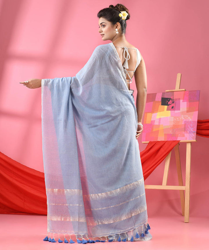 Sky blue handloom bengal cotton saree