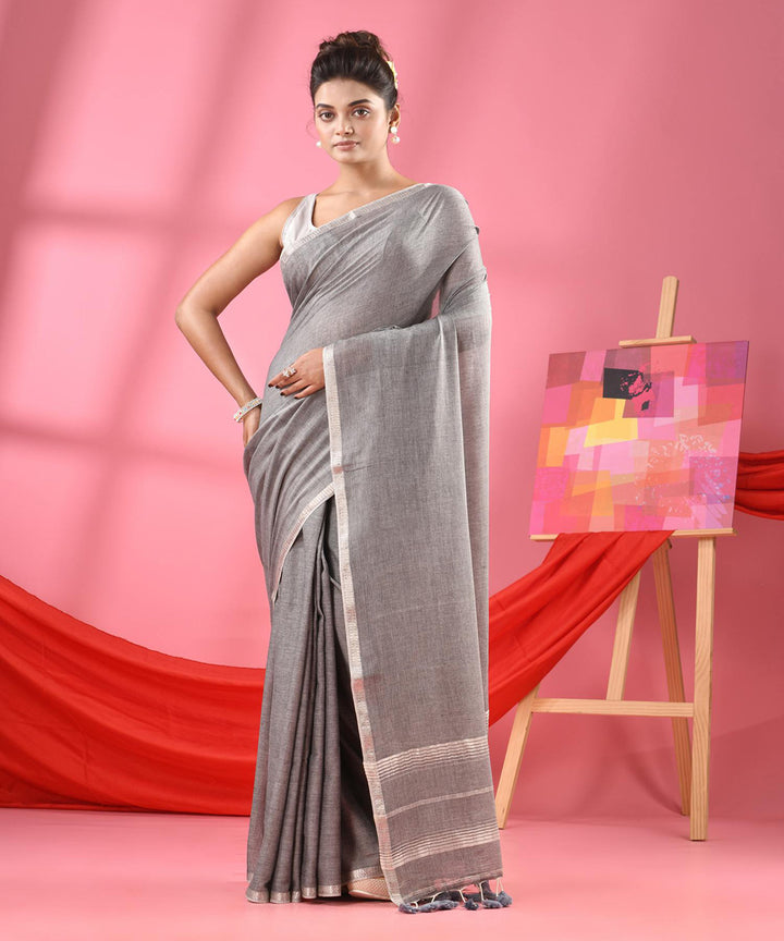 Grey handwovan bengal cotton saree