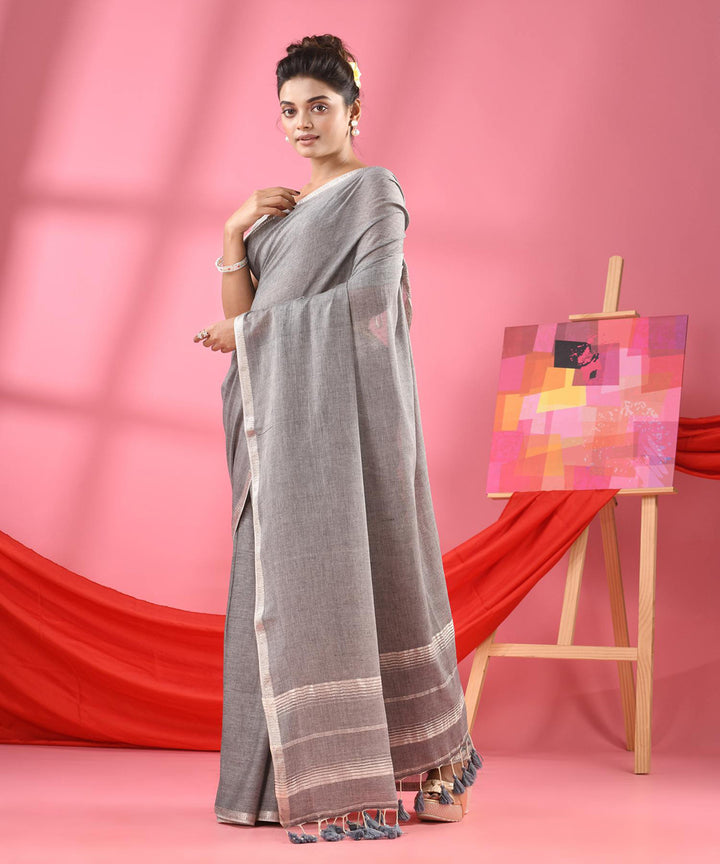 Grey handwovan bengal cotton saree