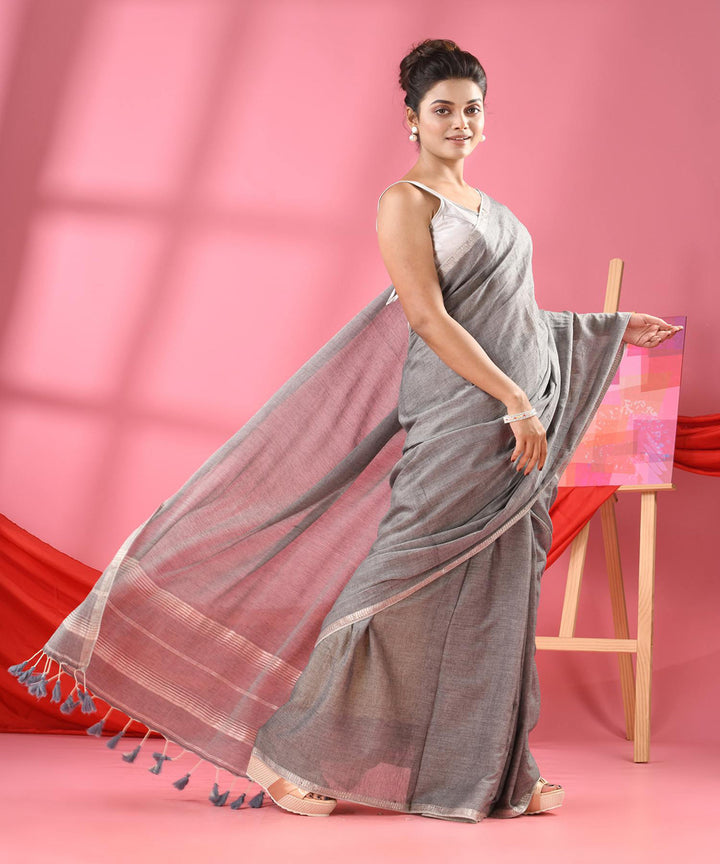 Grey handwovan bengal cotton saree