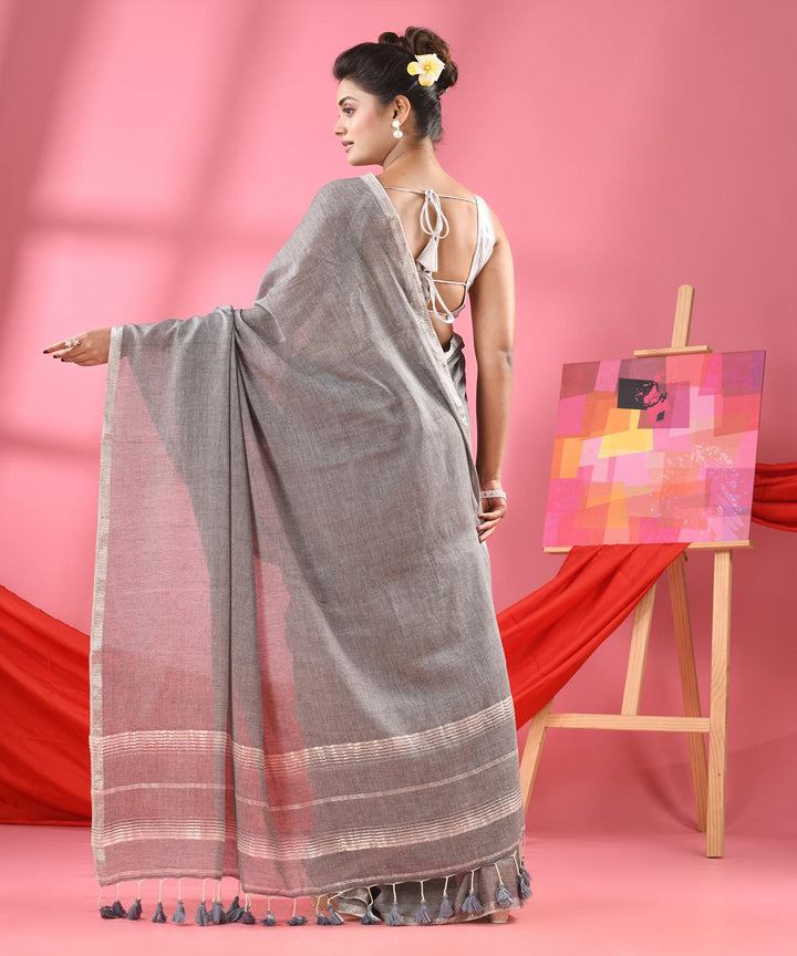 Grey handwovan bengal cotton saree