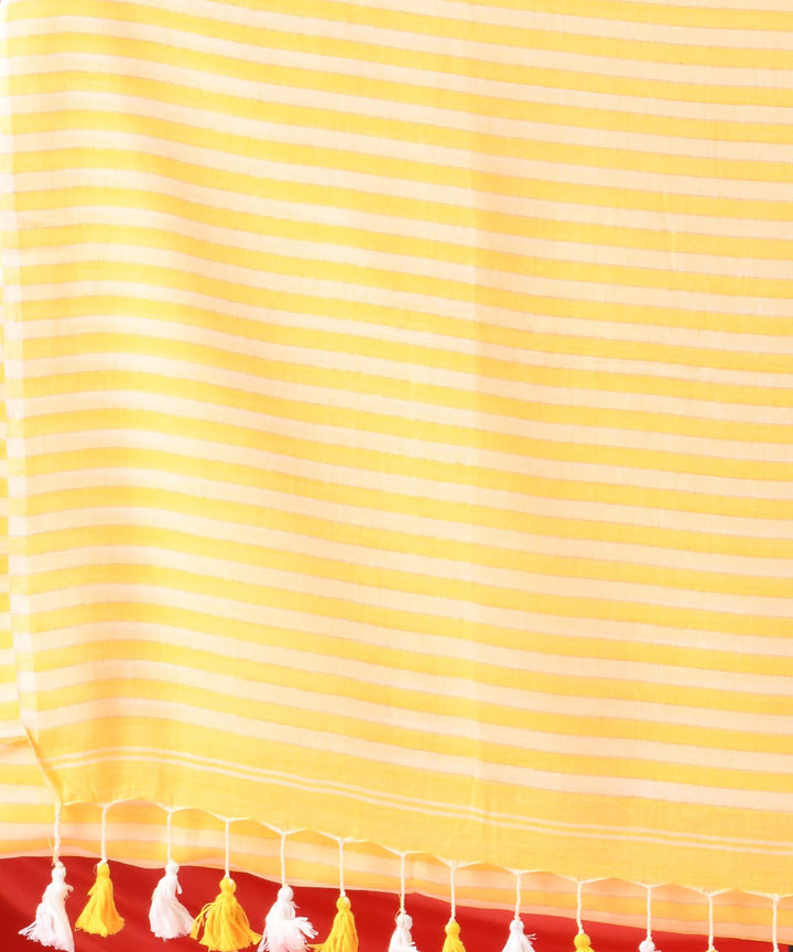 Yellow white handloom bengal cotton saree