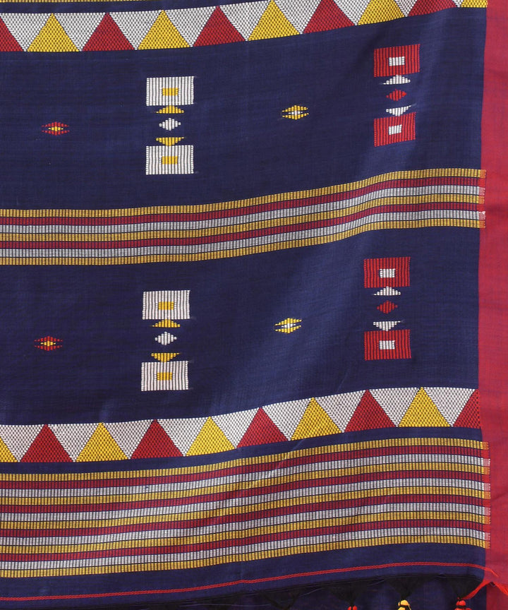 Navy blue red handloom cotton bengal saree