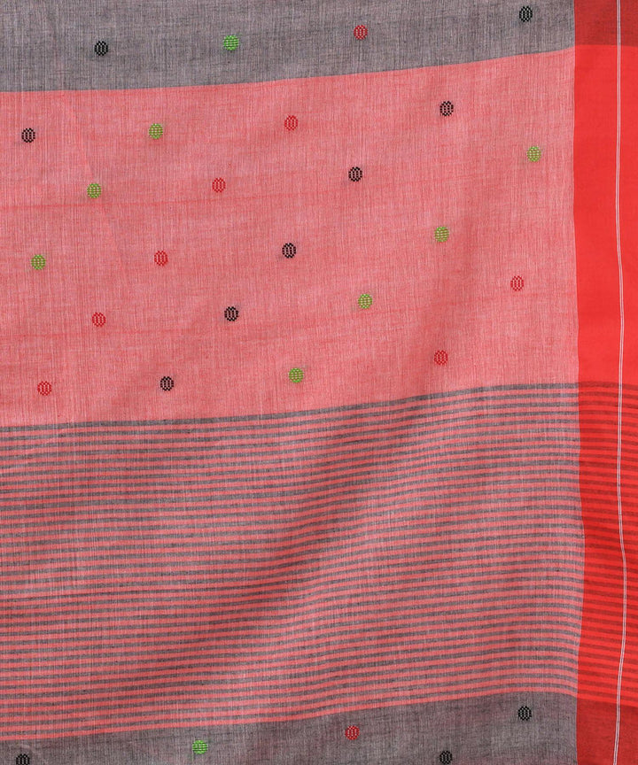 Grey red bengal handwoven cotton saree