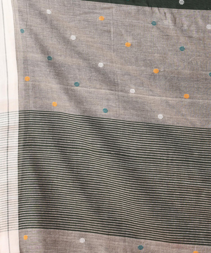 Bottle green offwhite handloom bengal cotton saree