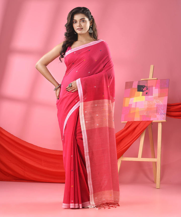 Rose pink handloom bengal cotton saree