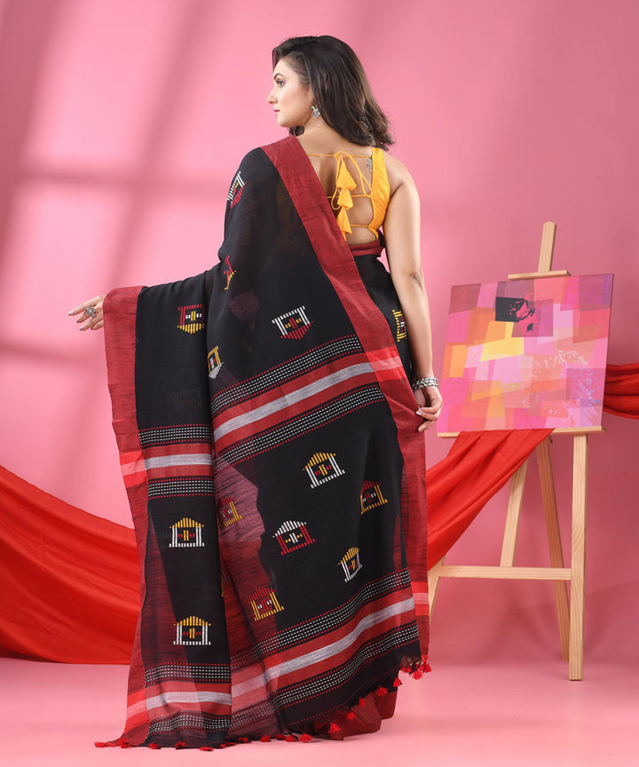 Black red handloom bengal cotton saree
