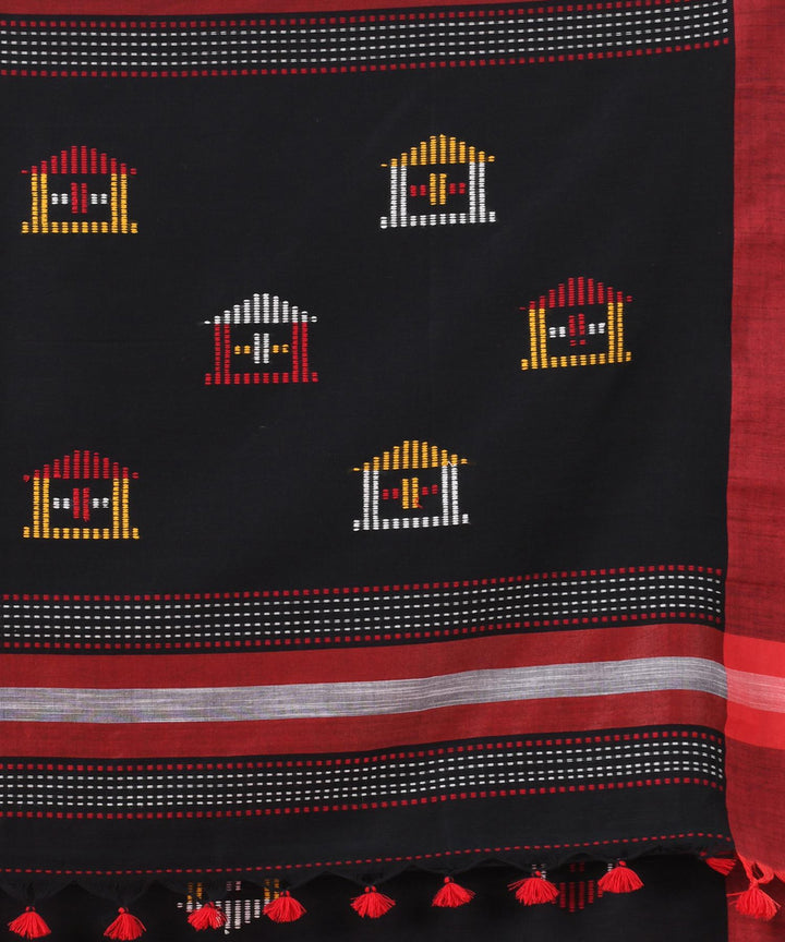 Black red handloom bengal cotton saree