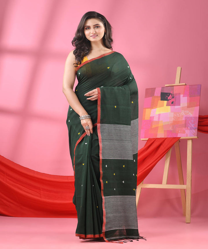 Bottle green handloom bengal cotton saree