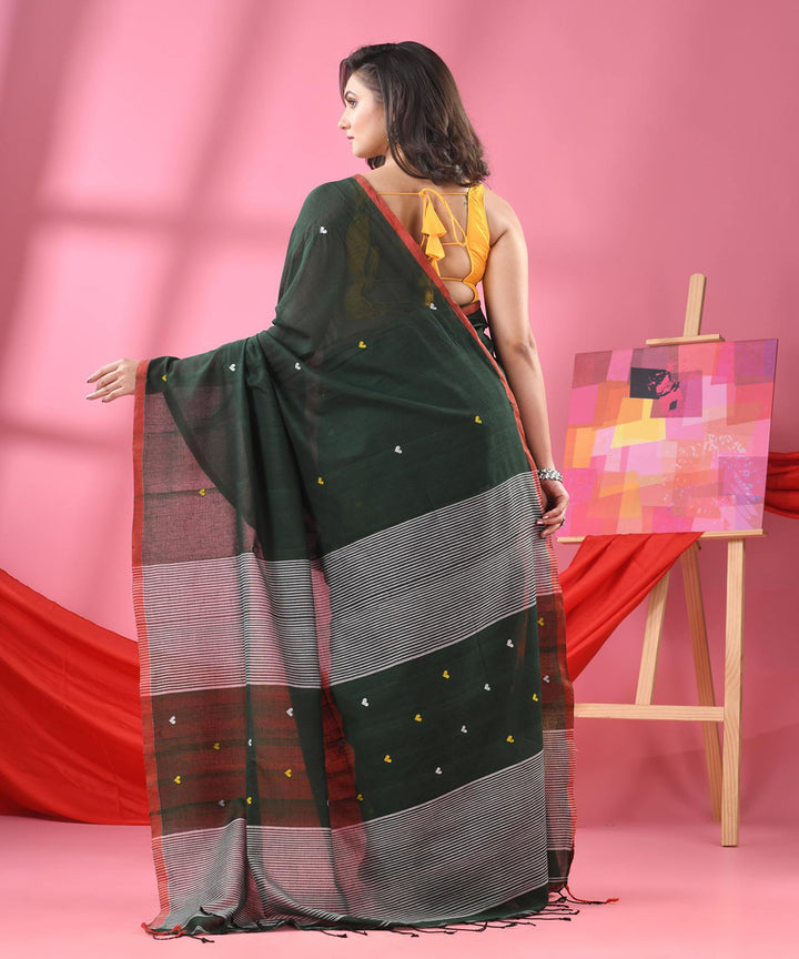 Bottle green handloom bengal cotton saree