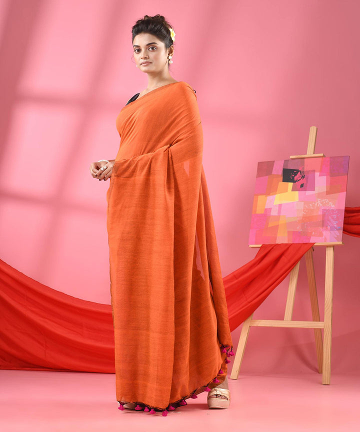 Orange magenta handloom bengal cotton saree