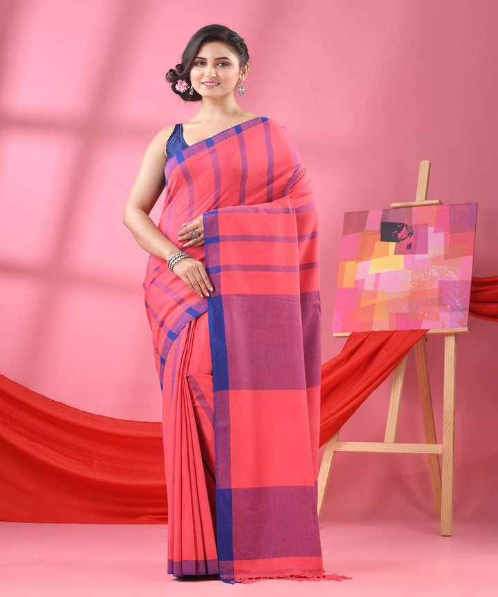 Peach blue handloom bengal cotton saree