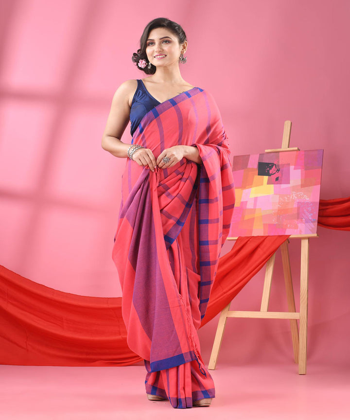 Peach blue handloom bengal cotton saree