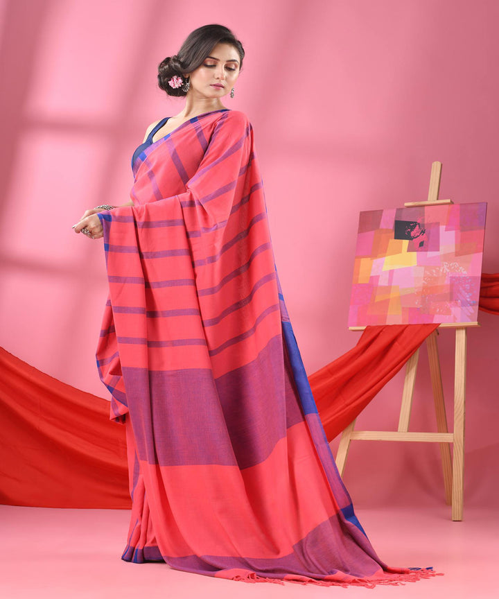 Peach blue handloom bengal cotton saree