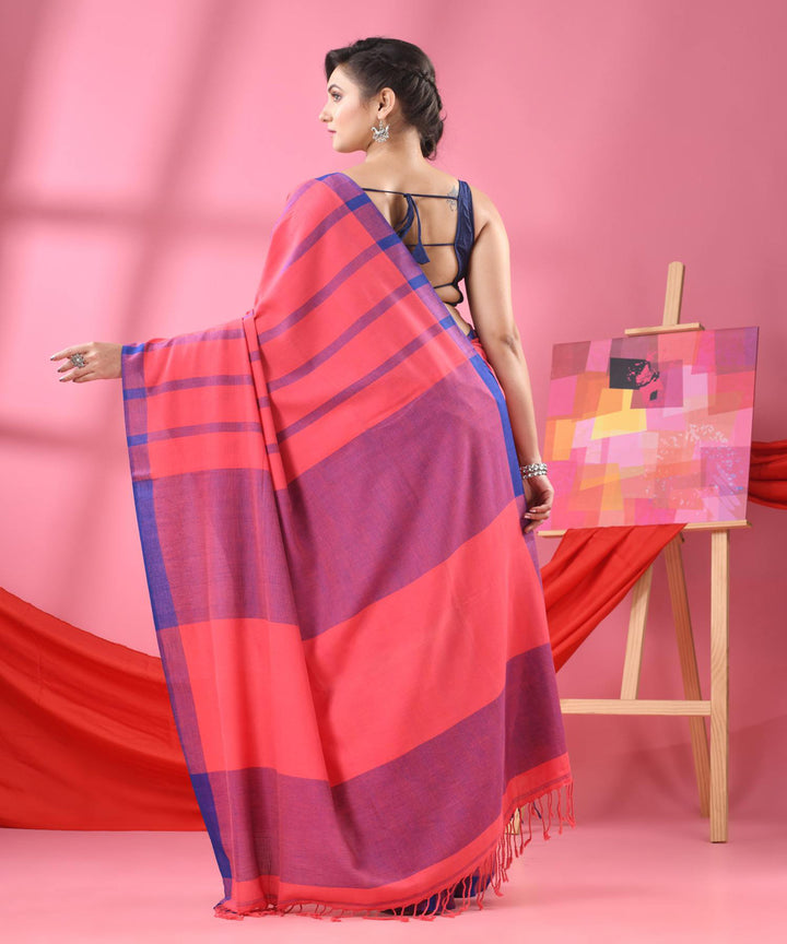 Peach blue handloom bengal cotton saree