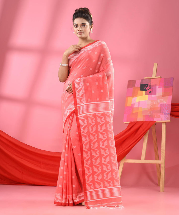 Dark peach handloom bengal cotton saree
