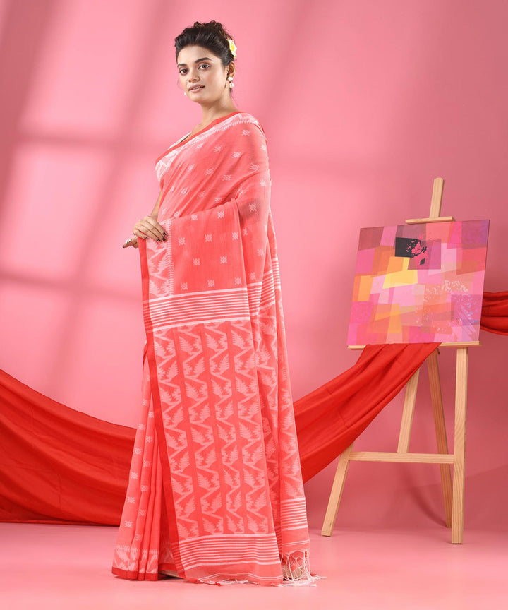 Dark peach handloom bengal cotton saree