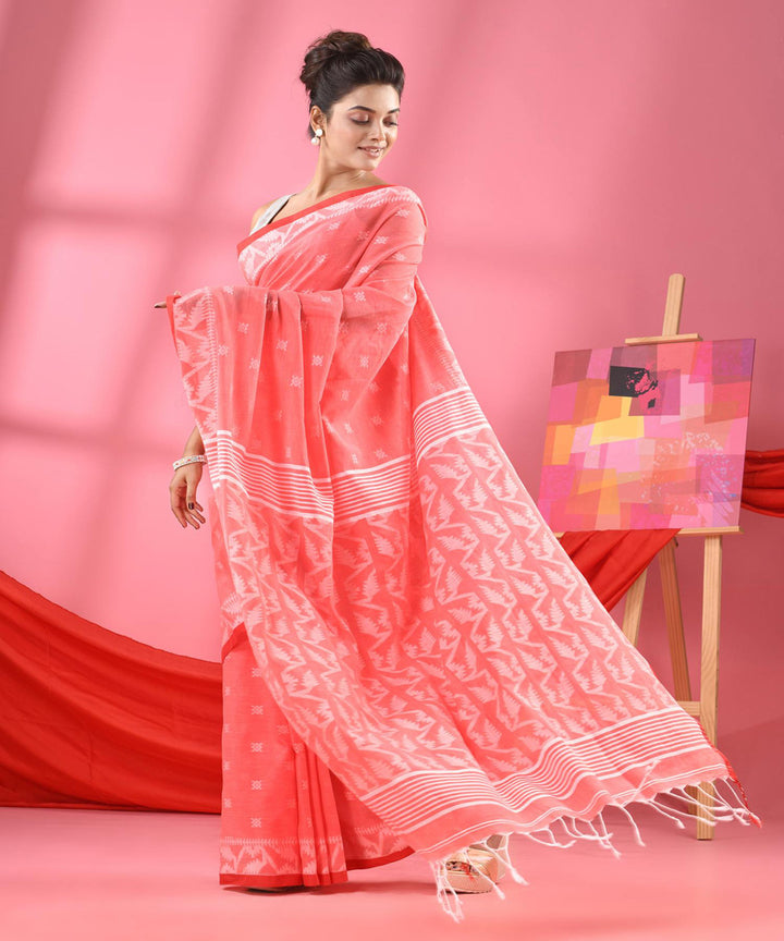 Dark peach handloom bengal cotton saree