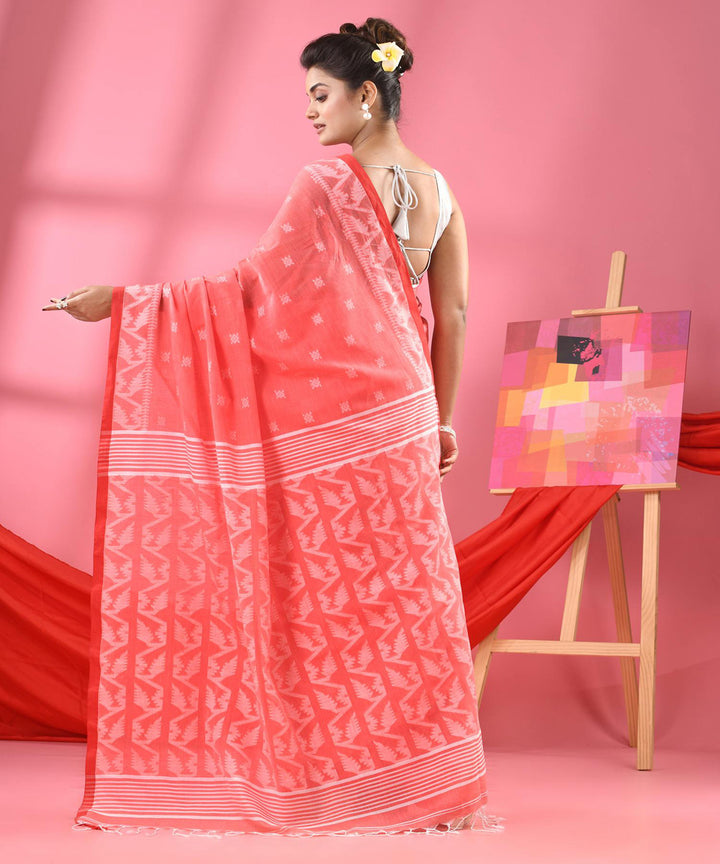 Dark peach handloom bengal cotton saree