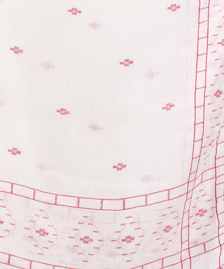 White red handloom linen bengal saree