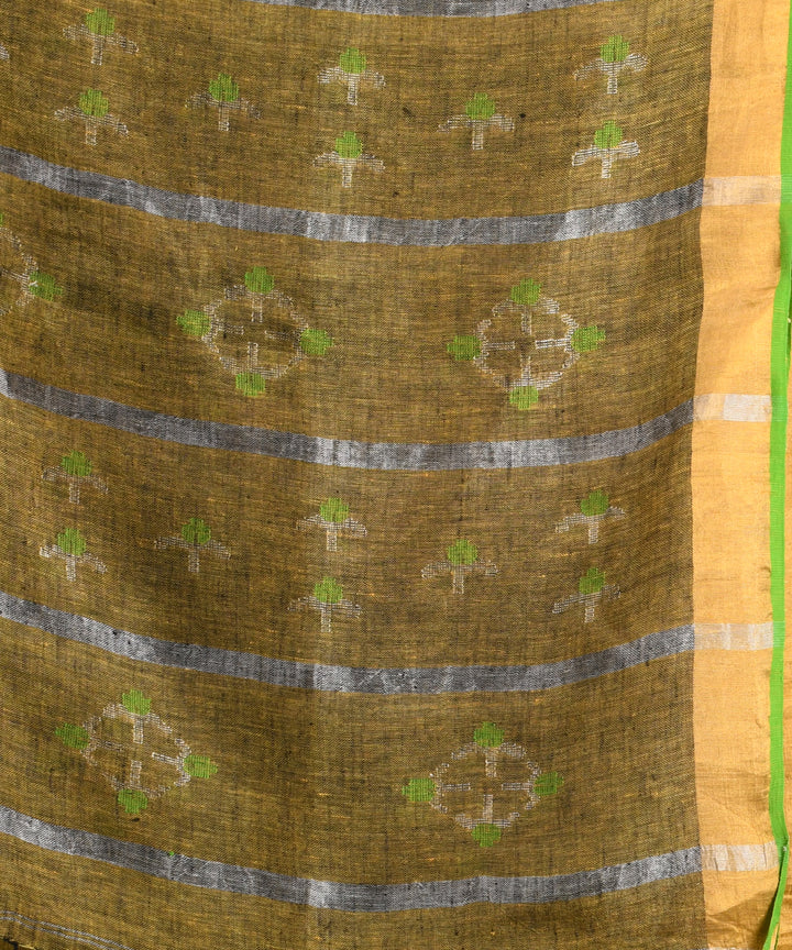 Lemon yellow handloom linen bengal saree