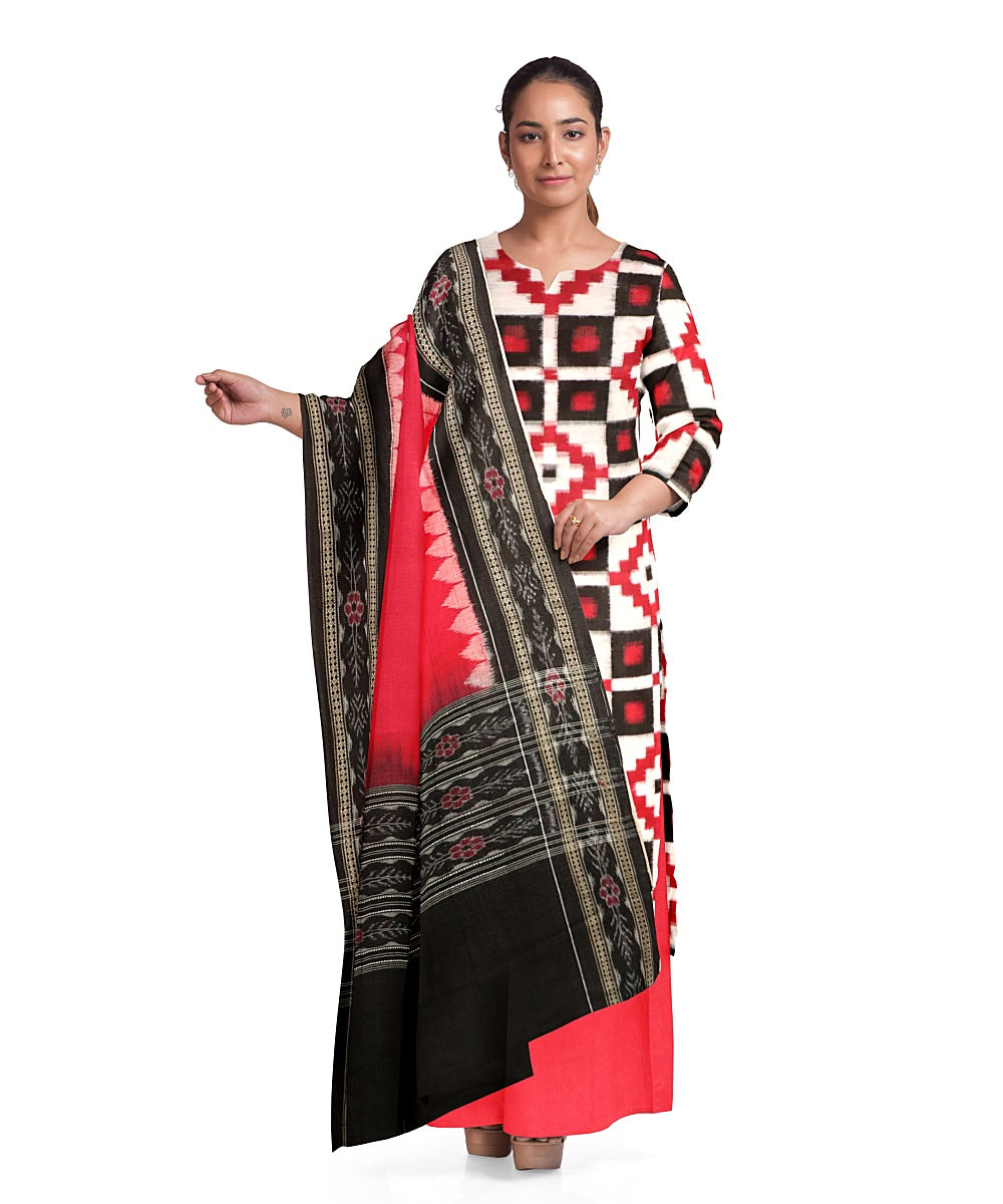 Black white red handwoven cotton sambalpuri dress material