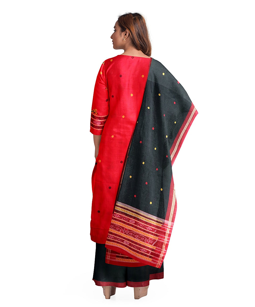 Red black handwoven cotton silk sambalpuri dress material