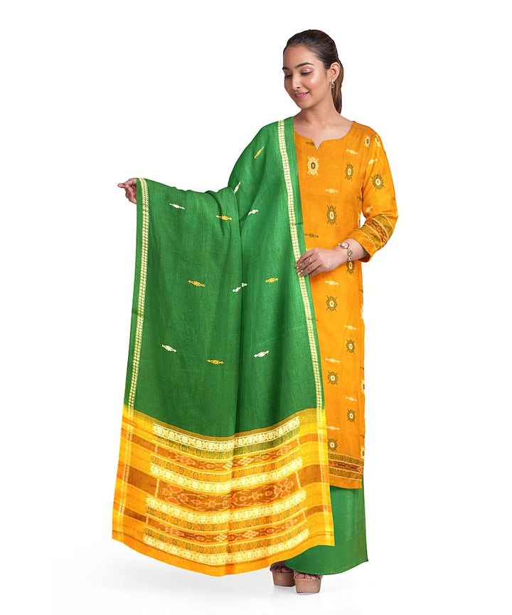 Yellow green handwoven cotton silk sambalpuri dress material