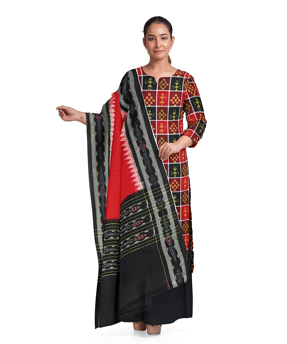 Black red handwoven sambalpuri cotton dress material GoSwadeshi