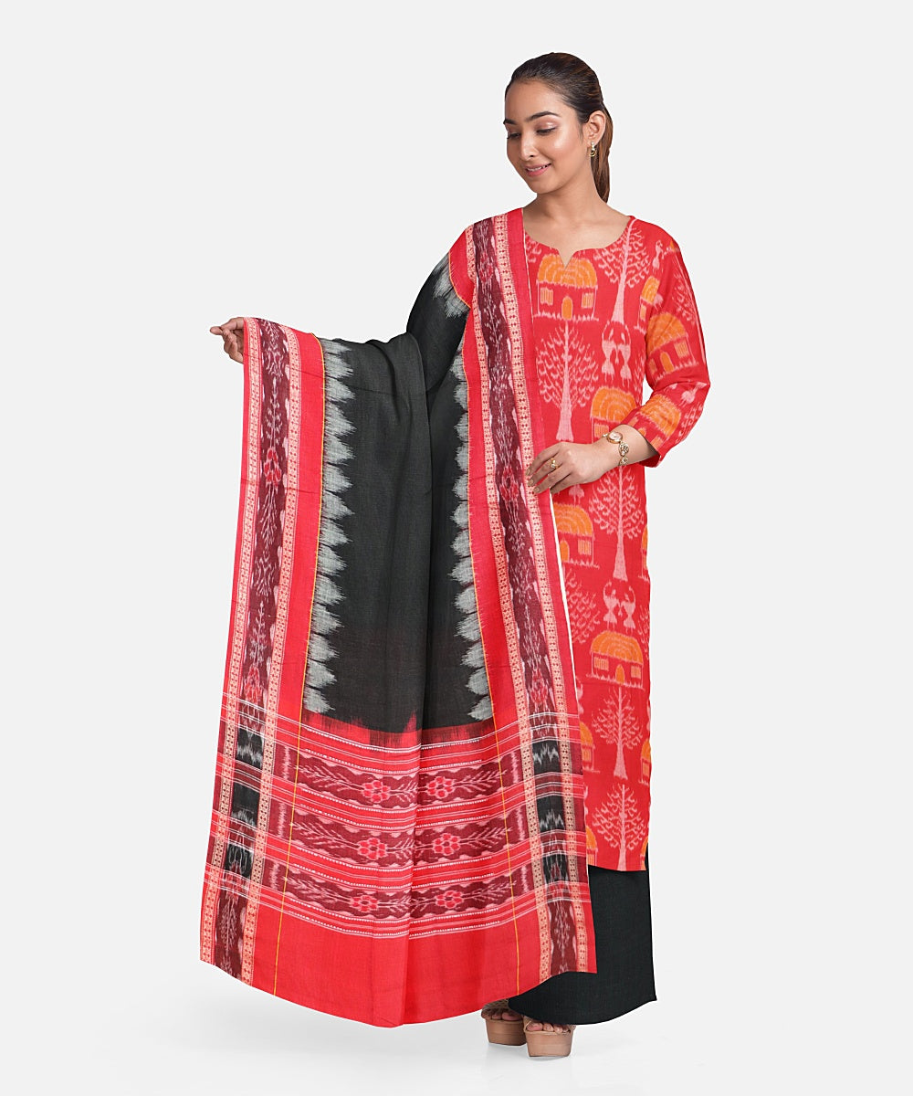 Red black handloom cotton sambalpuri dress material