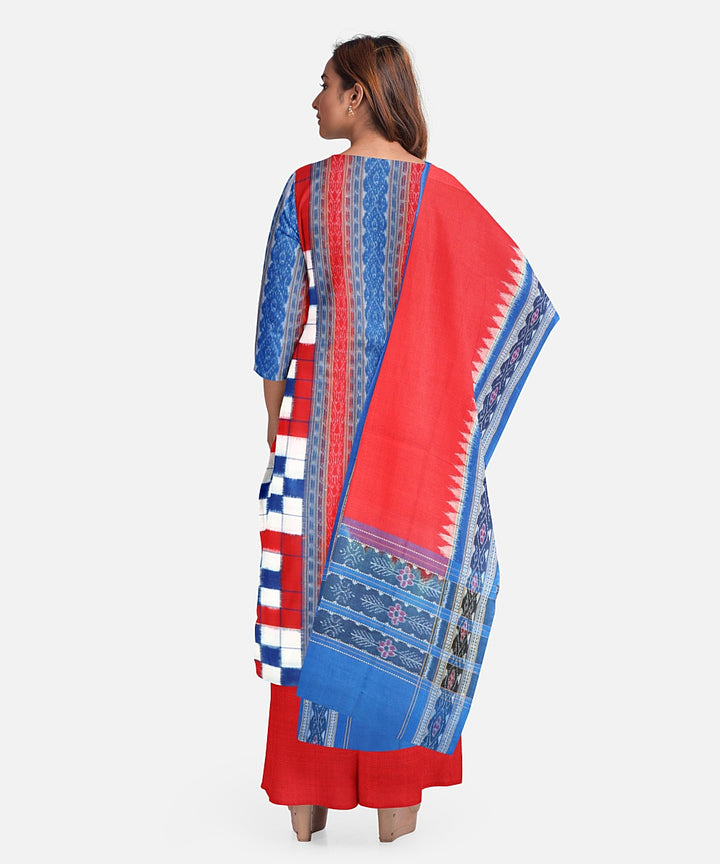 Sky blue red handloom cotton sambalpuri dress material