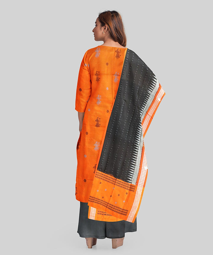 Orange black handloom silk bomkai dress material