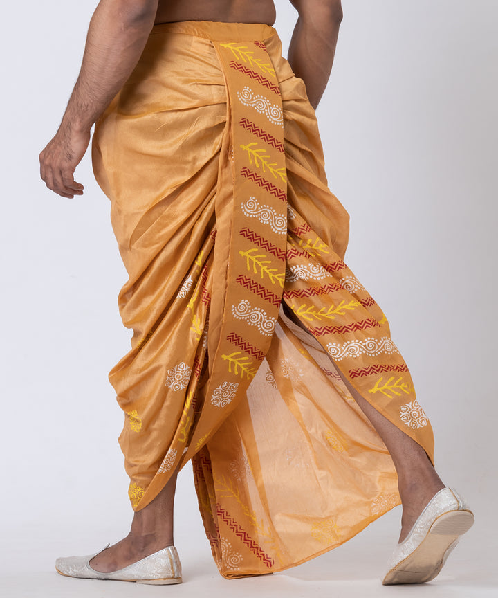 Mustard hand block print dupion silk dhoti