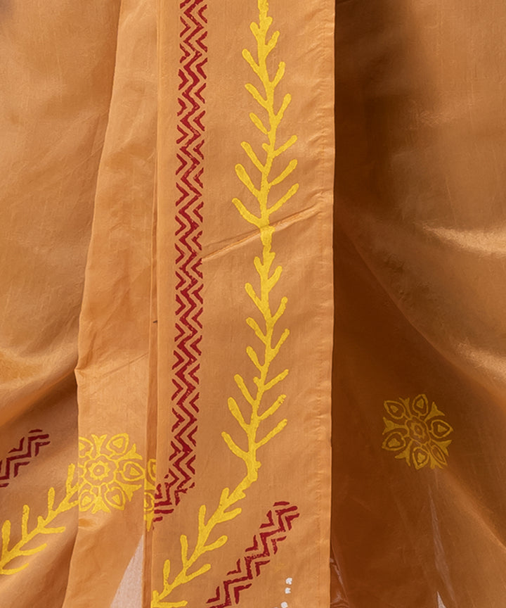 Mustard hand block print dupion silk dhoti