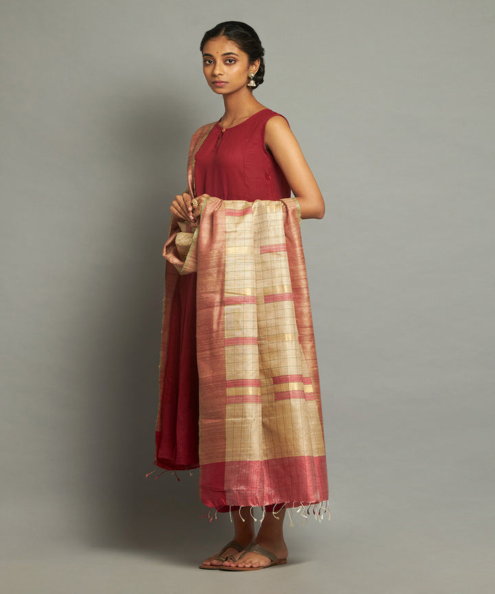 Kora tussar silk handwoven kosa dupatta