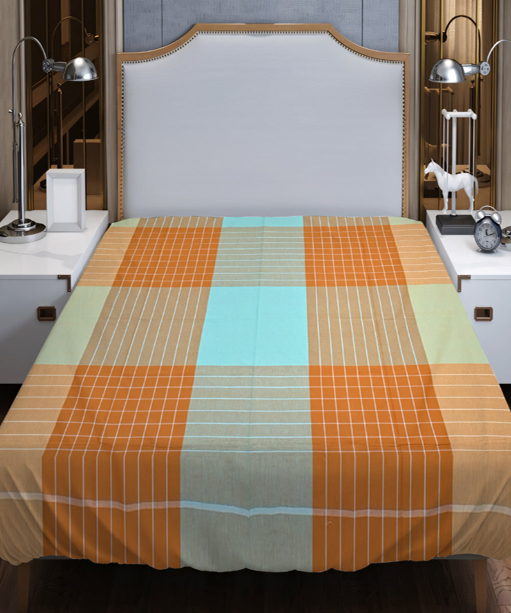 Orange blue handloom cotton double bed bedsheet