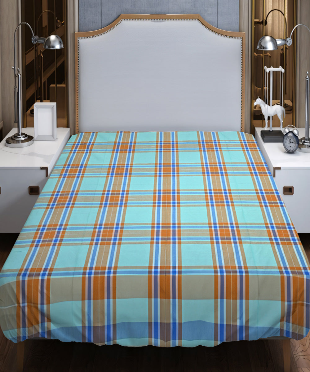 Sky blue multicolor handloom cotton double bed bedsheet
