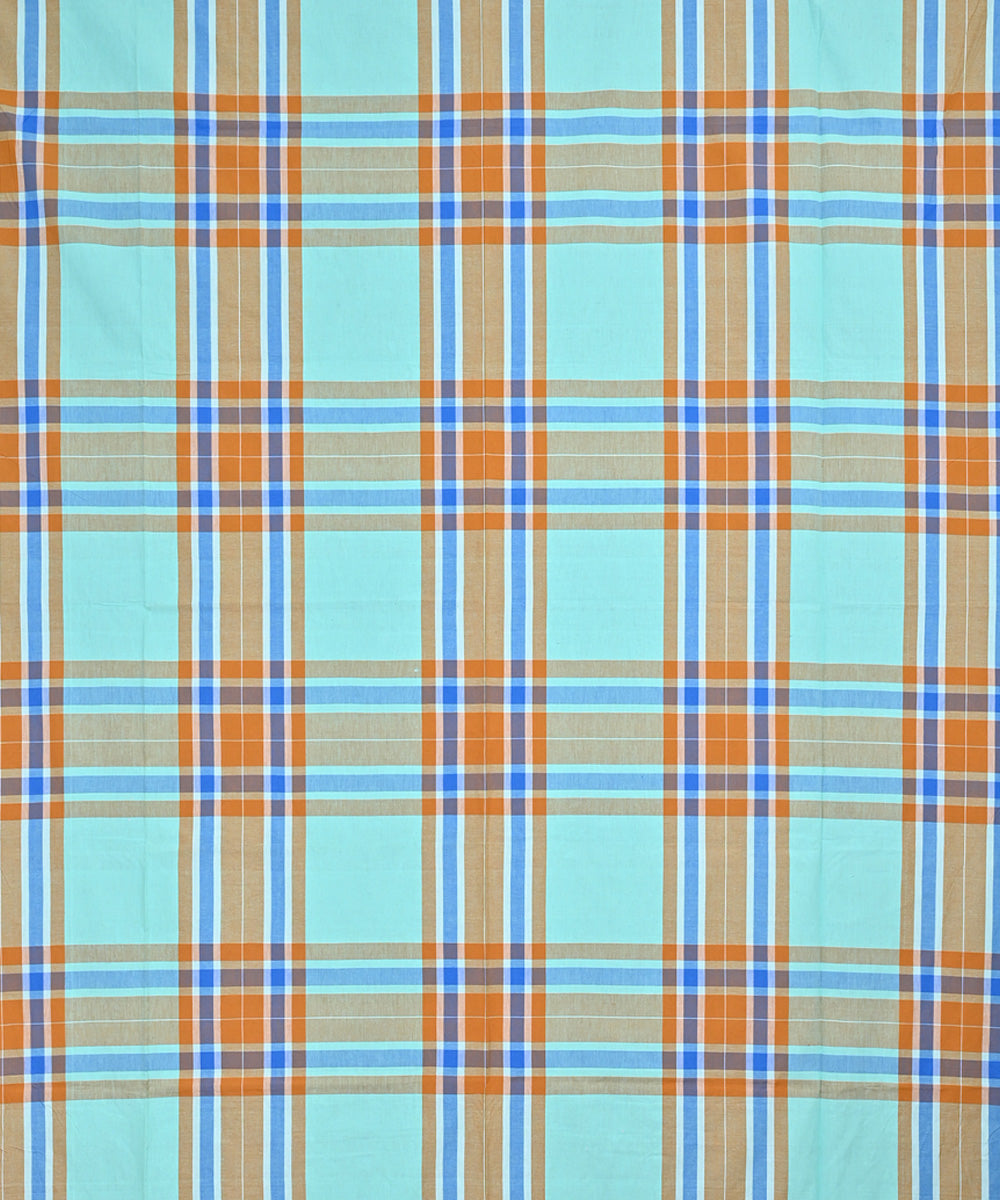 Sky blue multicolor handloom cotton double bed bedsheet