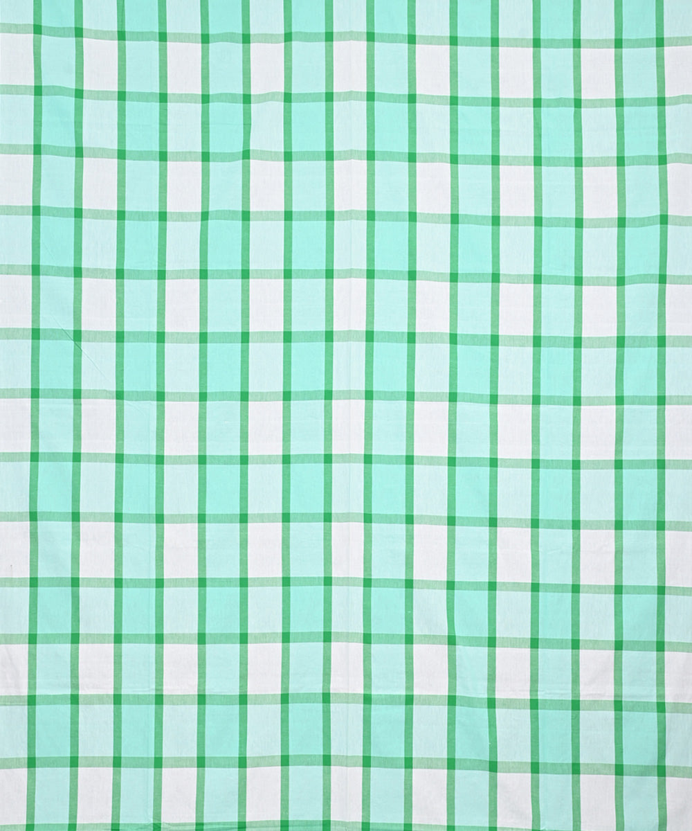 Cyan blue white checks handloom cotton double bed bedsheet