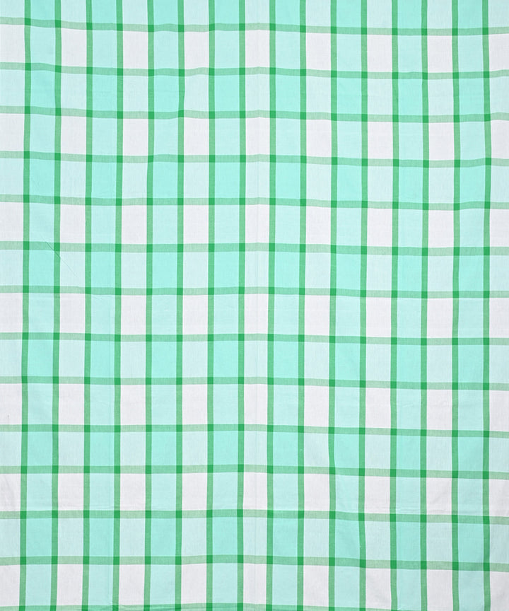 Cyan blue white checks handloom cotton double bed bedsheet